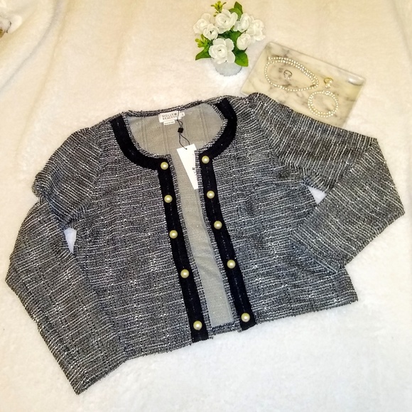 1 Left ⏳Boutique Tweed Silver Thread Pearl Jacket - Picture 8 of 8